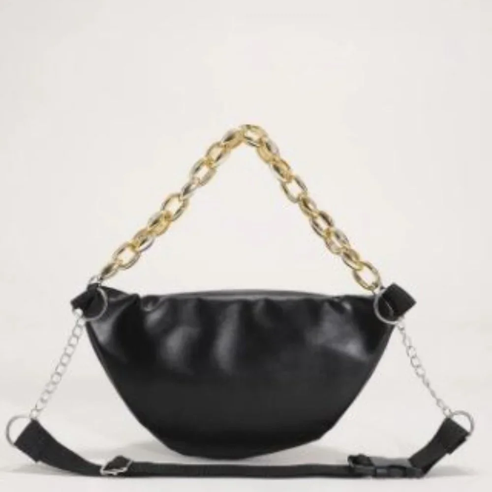 Belt Bag FANNY PACK Crossbody Gold Chain SLEEK CHIC Black Bum Bag Contemporary - Picture 5 of 6